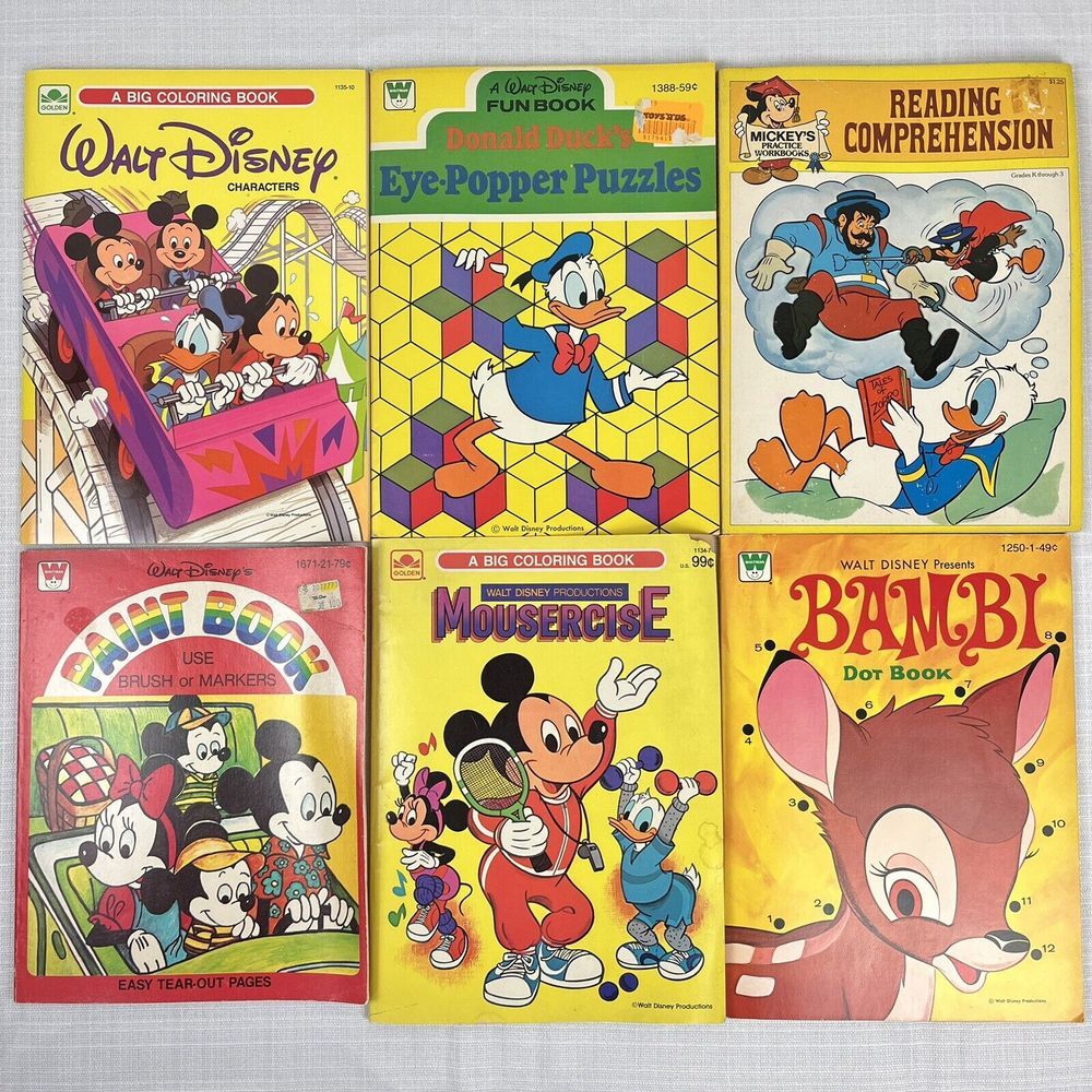 Disney Vintage Coloring Activity Books Lot of‎ 6 Educational Reading Dot-To-Dot